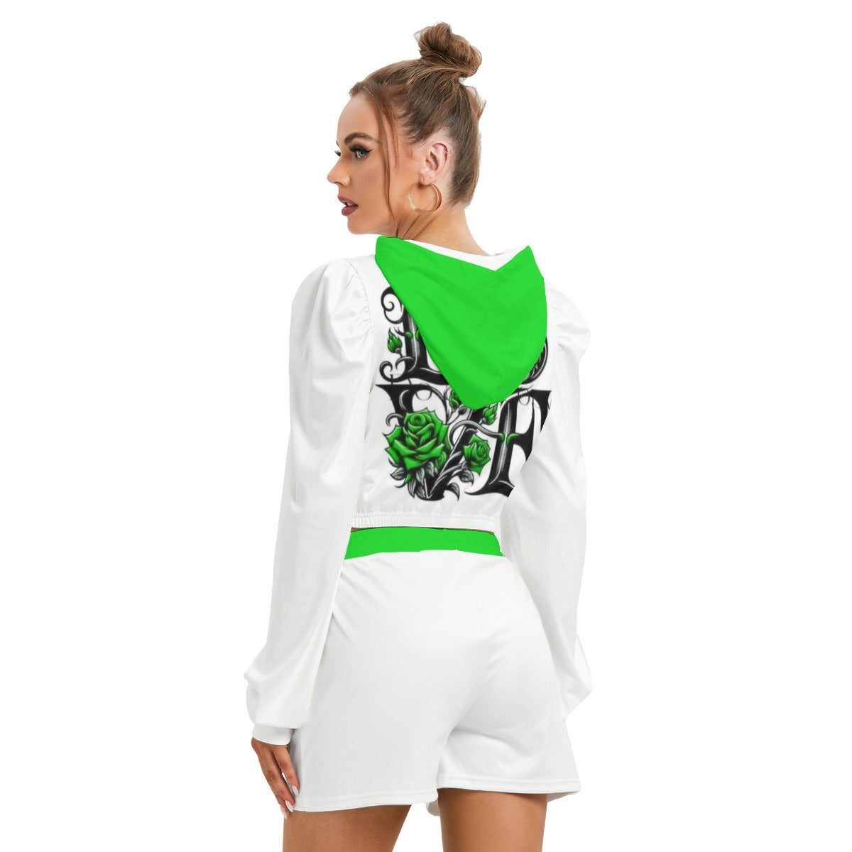 Love With Skull & Roses Women's Micro Fleece Hoodie And Shorts Set