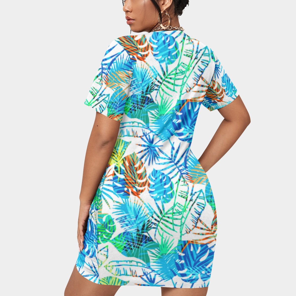 Women's Tropic Summer Vibes Stacked Hem Dress With Short Sleeve(Plus Size)