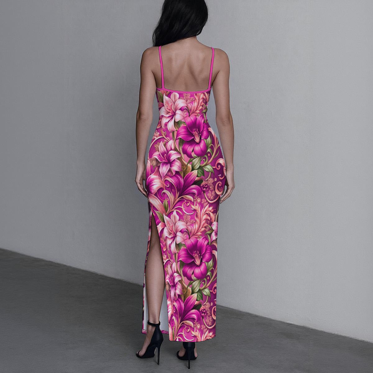 Women's Whispering Petals Long Dress with Slit