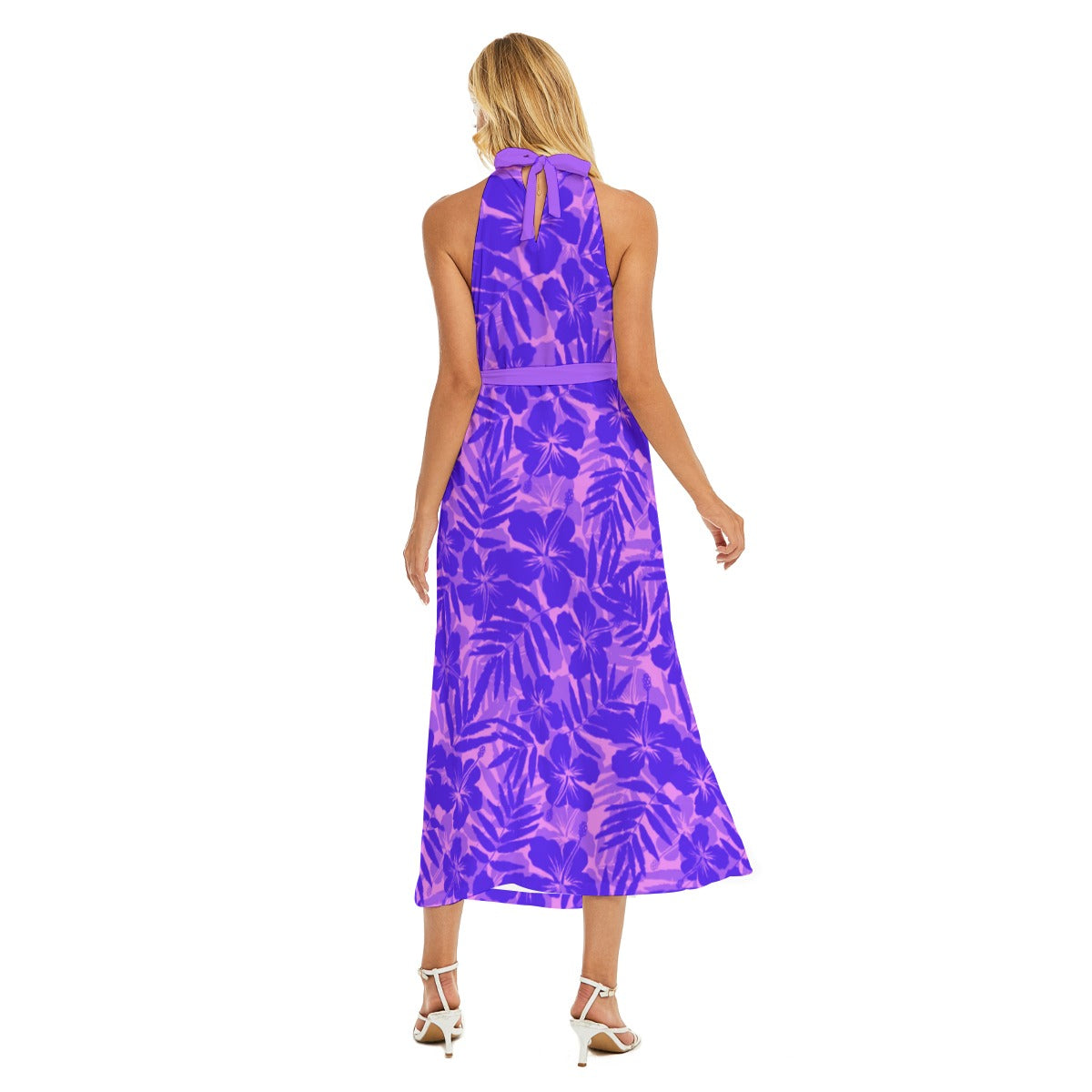 Women's Beach Vibes Wrap Hem Belted Halter Dress