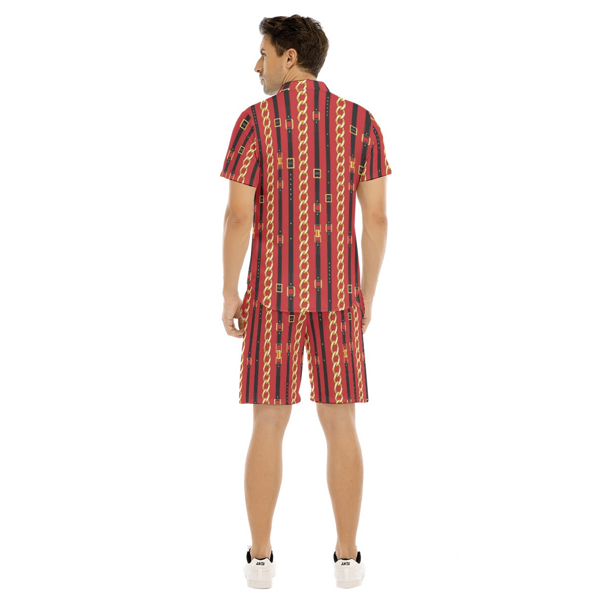 Men's Belt and Chains Short Sleeve Shirt Set
