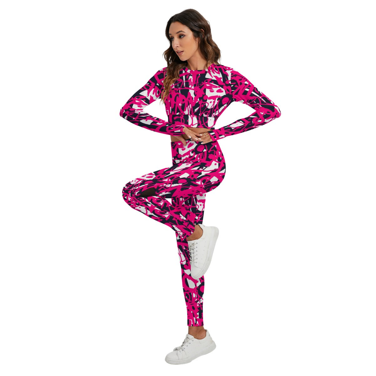 Graffiti Style Women's Sport Set With Backless Top And Leggings