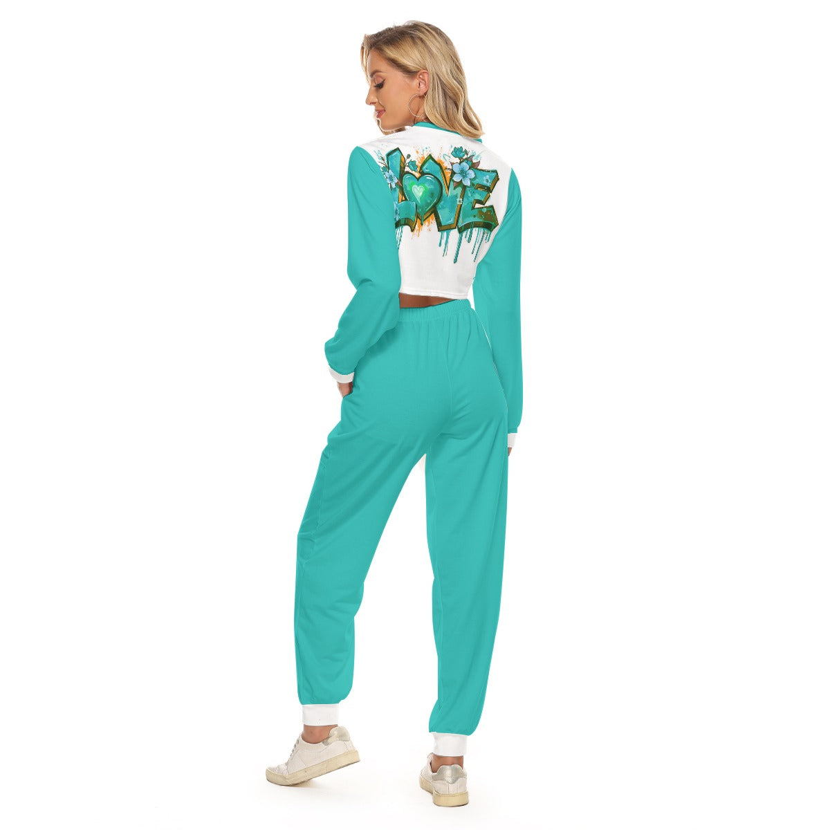 Women's Love Graffiti Style Crop Sweatshirt Suit