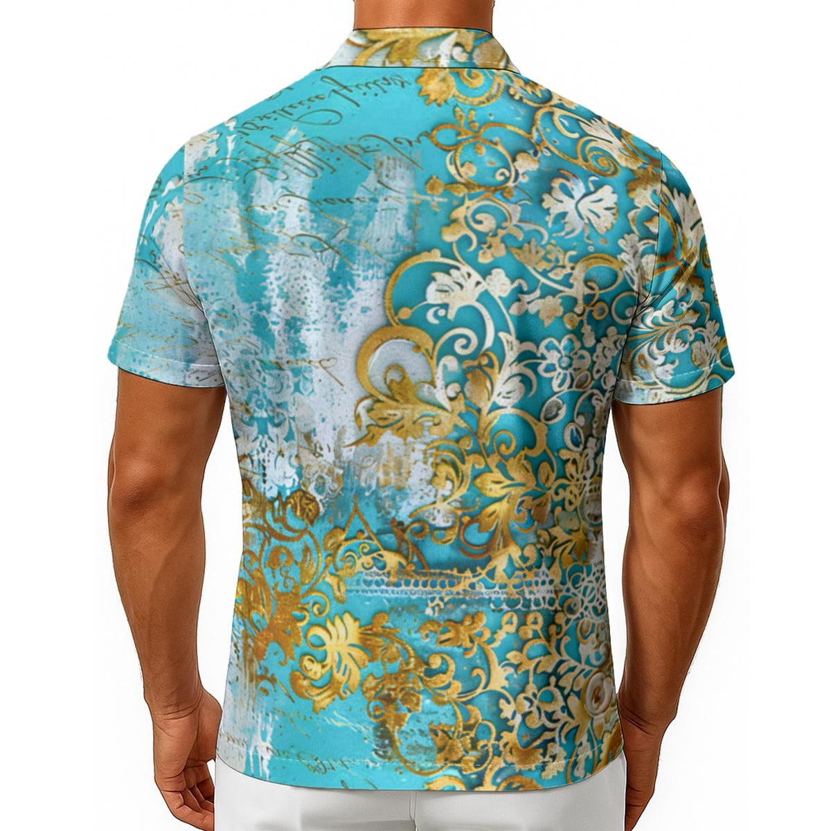 Men's Romantic Rococo Turquoise Gold Button Up