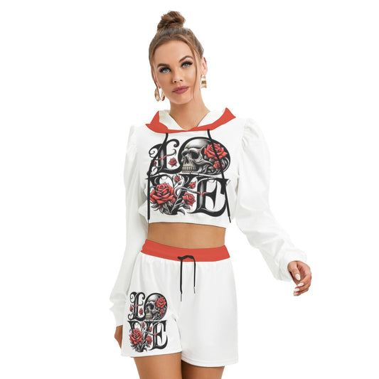 Love With Skull & Roses Women's Micro Fleece Hoodie And Shorts Set