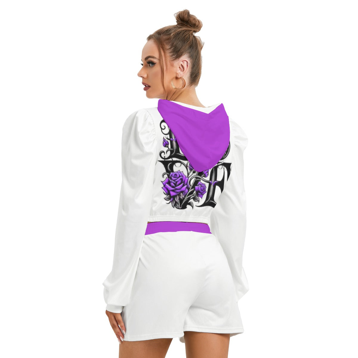 Love With Skull & Roses Women's Micro Fleece Hoodie And Shorts Set