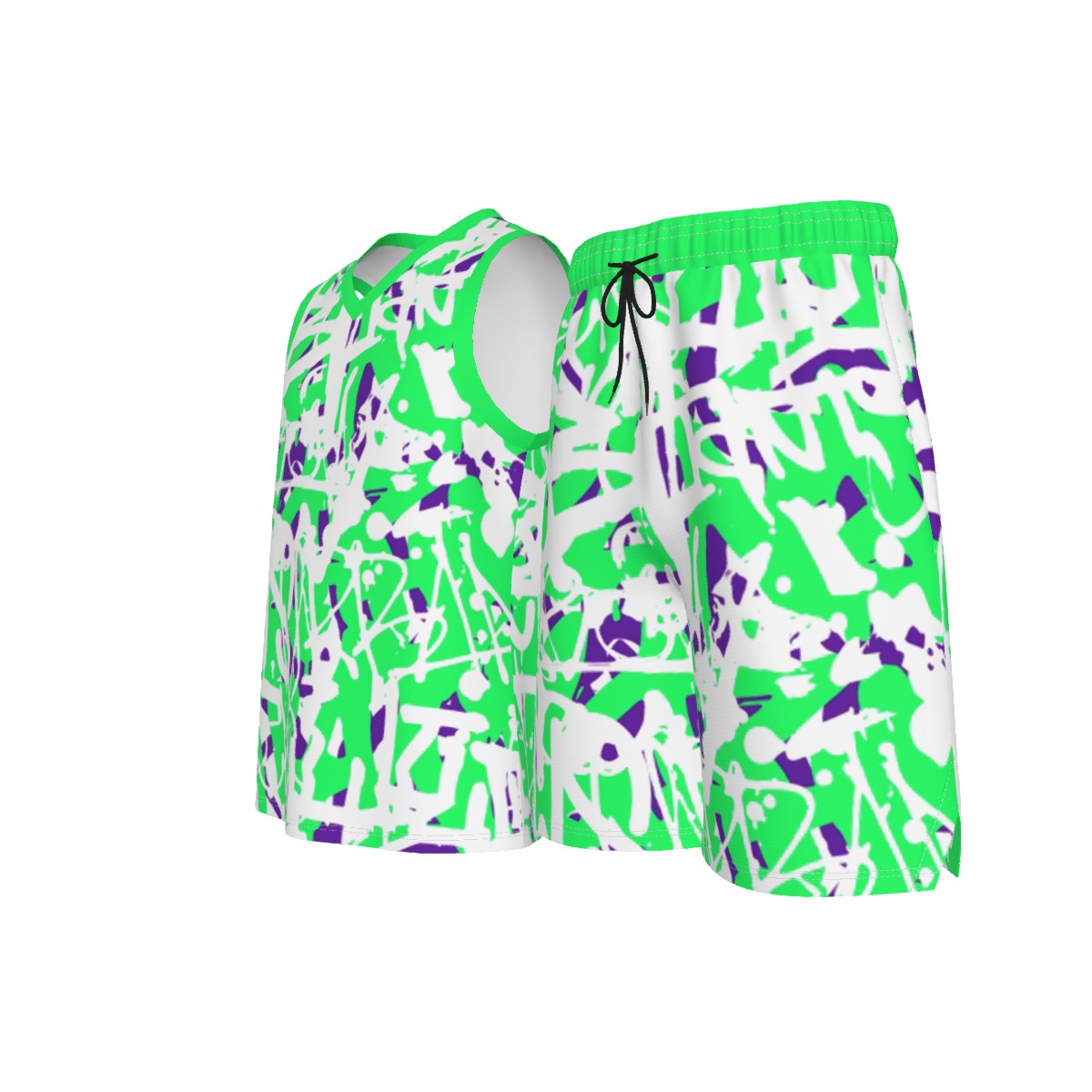 Graffiti Style Men's V Neck Basketball Suit