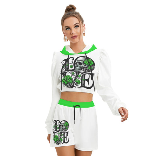 Love With Skull & Roses Women's Micro Fleece Hoodie And Shorts Set