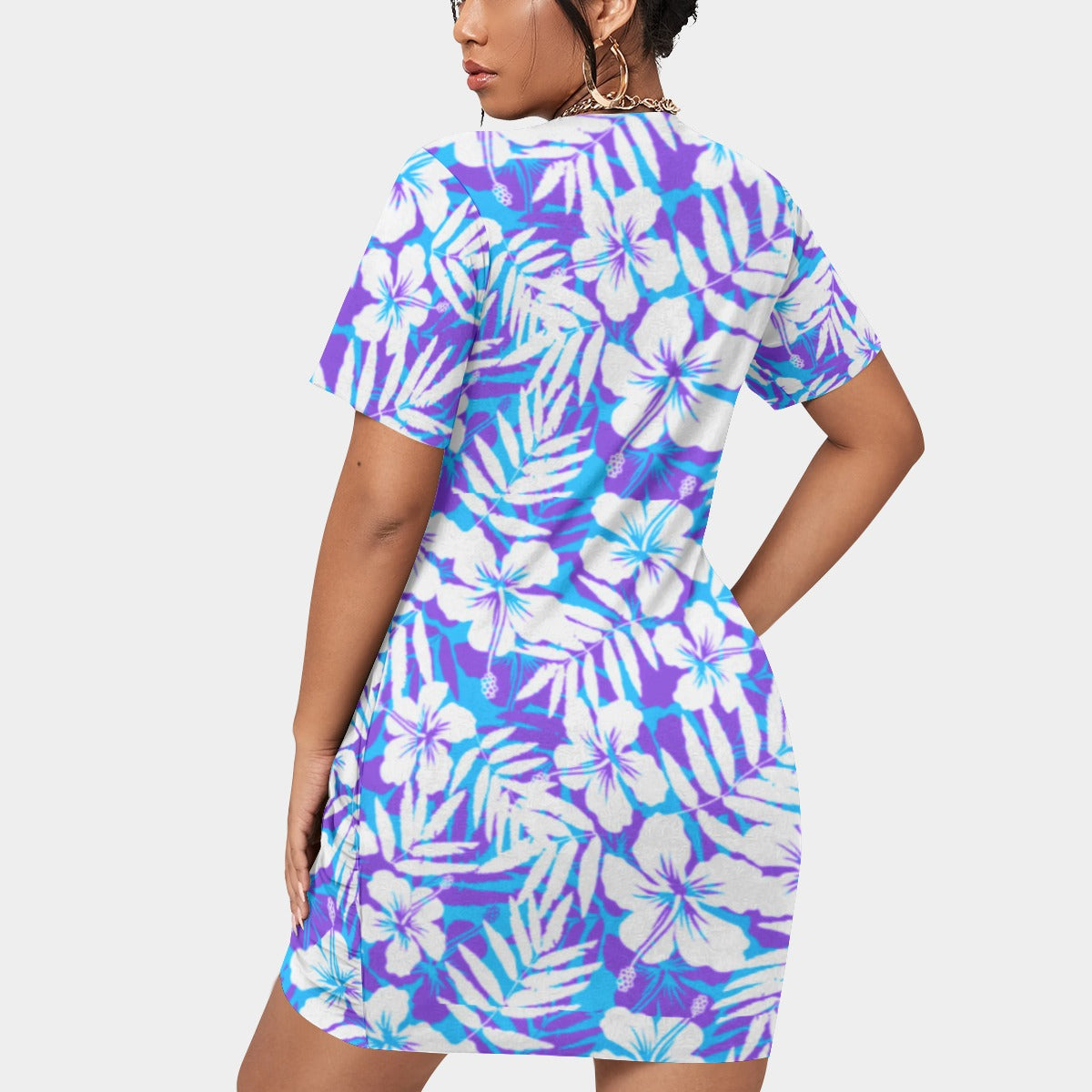 Women's Beach Vibes Stacked Hem Dress With Short Sleeve(Plus Size)