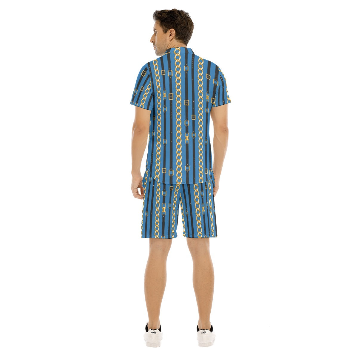 Men's Belt and Chains Short Sleeve Shirt Set