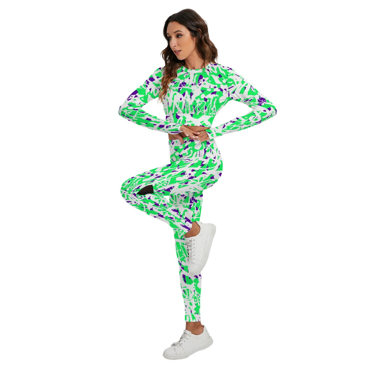 Graffiti Style Women's Sport Set With Backless Top And Leggings