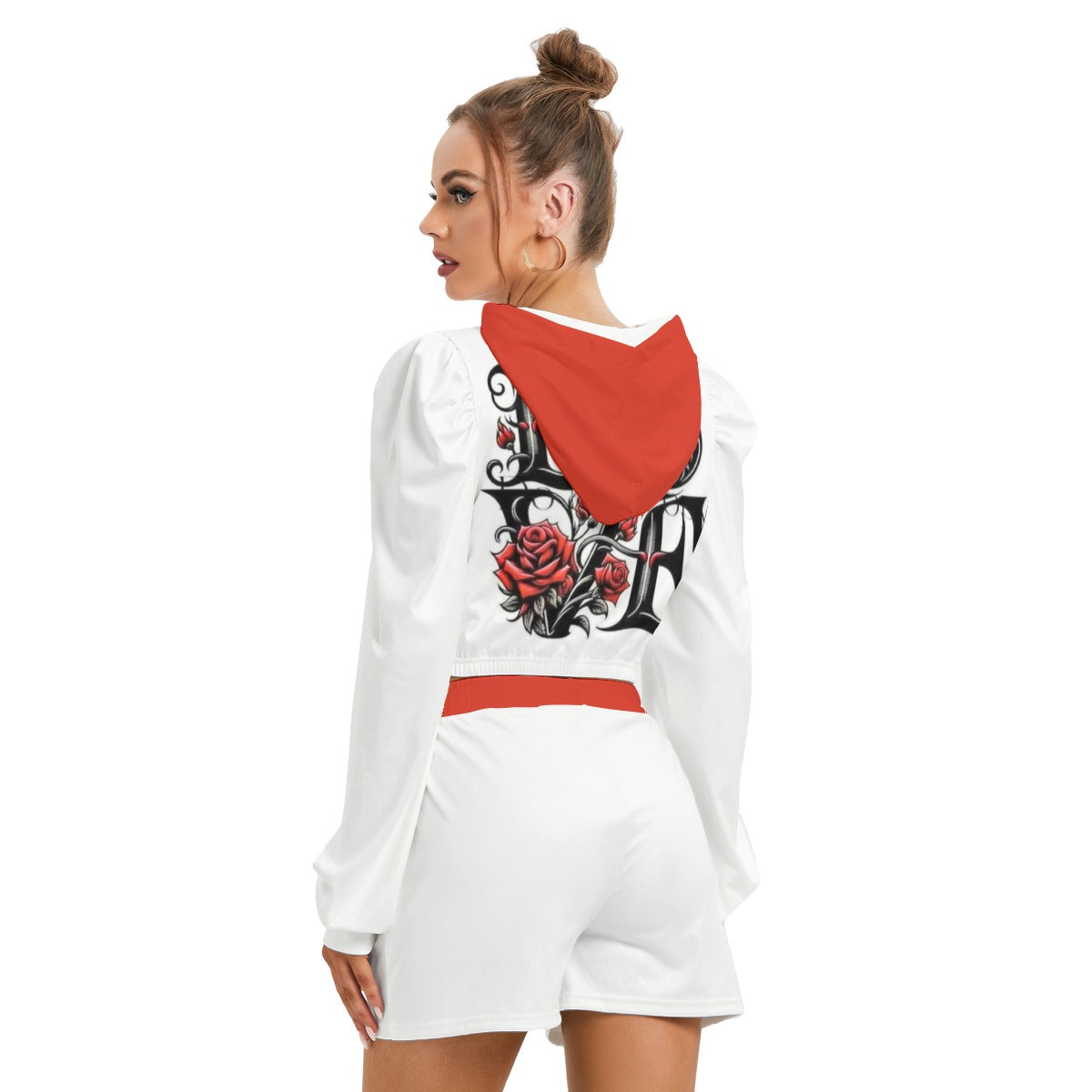 Love With Skull & Roses Women's Micro Fleece Hoodie And Shorts Set