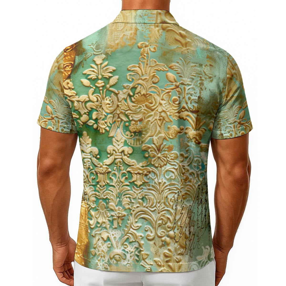 Men's Romantic Rococo Turquoise Gold Button Up