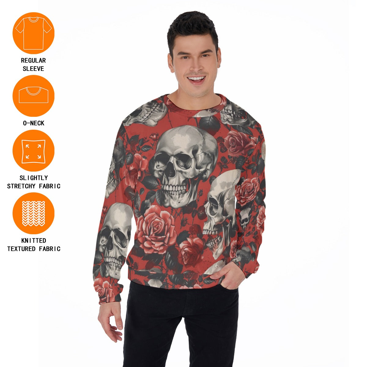Men's Skulls & Roses Thicken Sweater