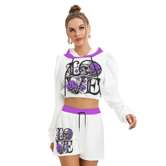 Love With Skull & Roses Women's Micro Fleece Hoodie And Shorts Set