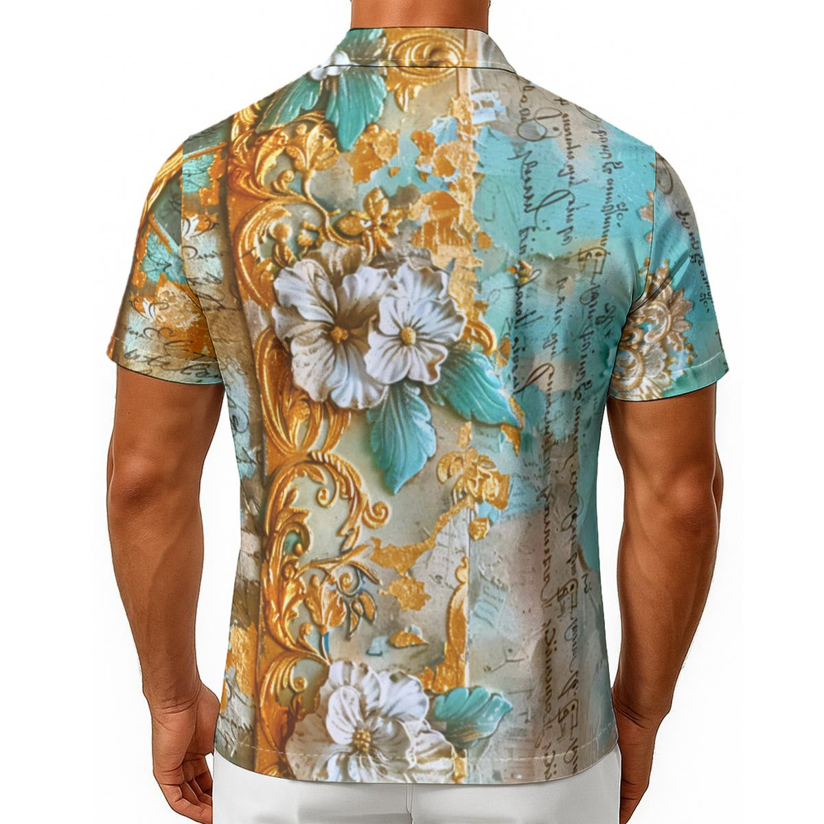 Men's Romantic Rococo Turquoise Gold Button Up
