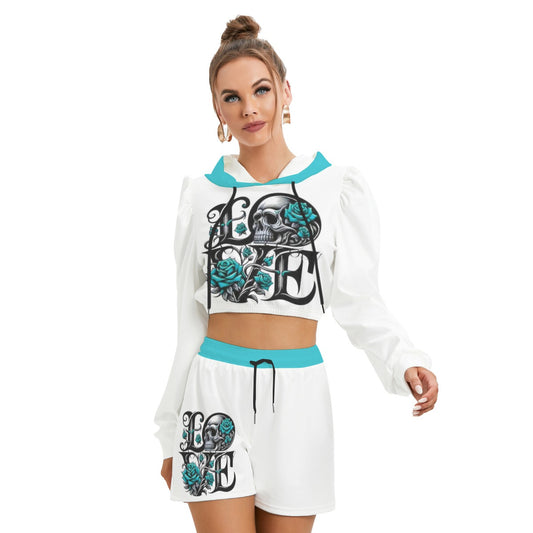 Love With Skull & Roses Women's Micro Fleece Hoodie And Shorts Set