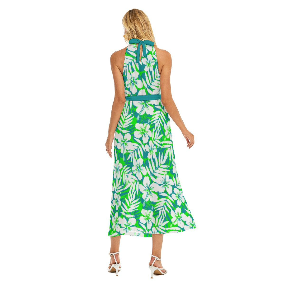 Women's Beach Vibes Wrap Hem Belted Halter Dress
