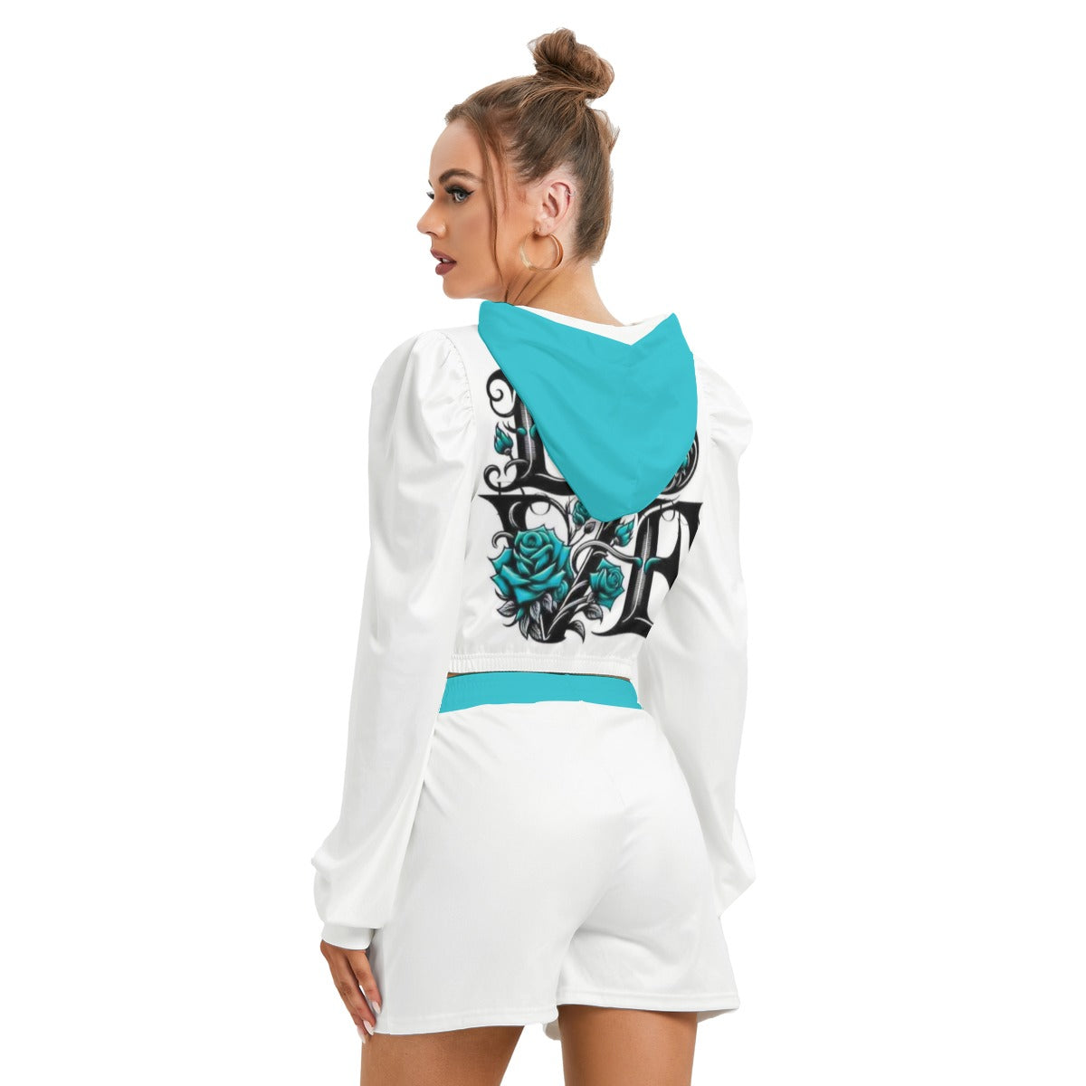 Love With Skull & Roses Women's Micro Fleece Hoodie And Shorts Set