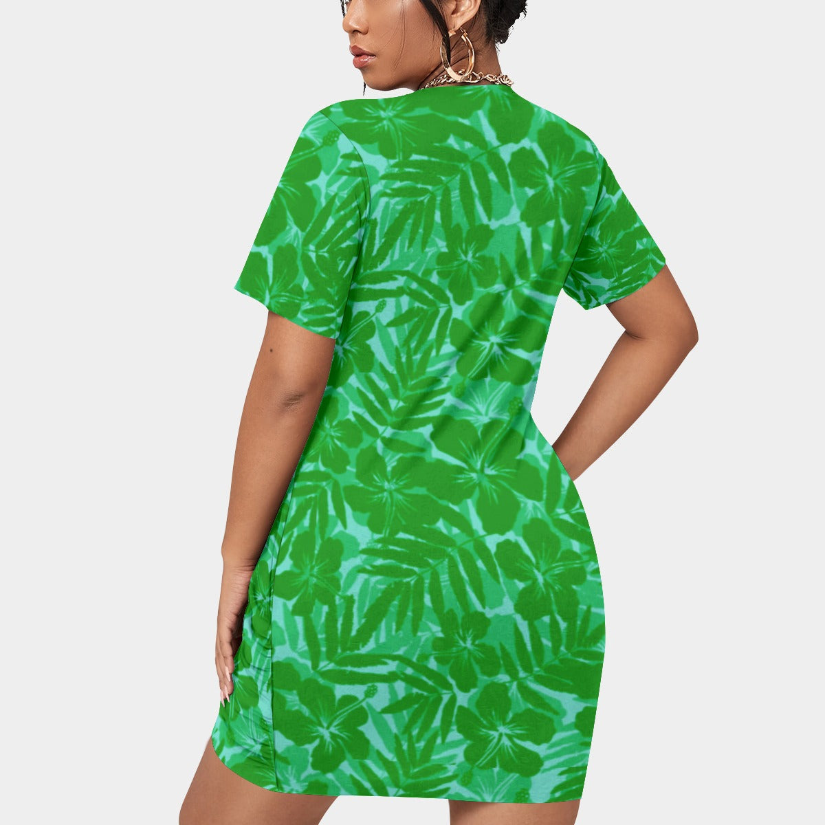 Women's Beach Vibes Stacked Hem Dress With Short Sleeve(Plus Size)