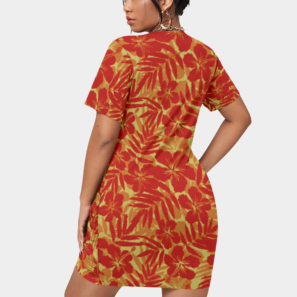 Women's Beach Vibes Stacked Hem Dress With Short Sleeve(Plus Size)