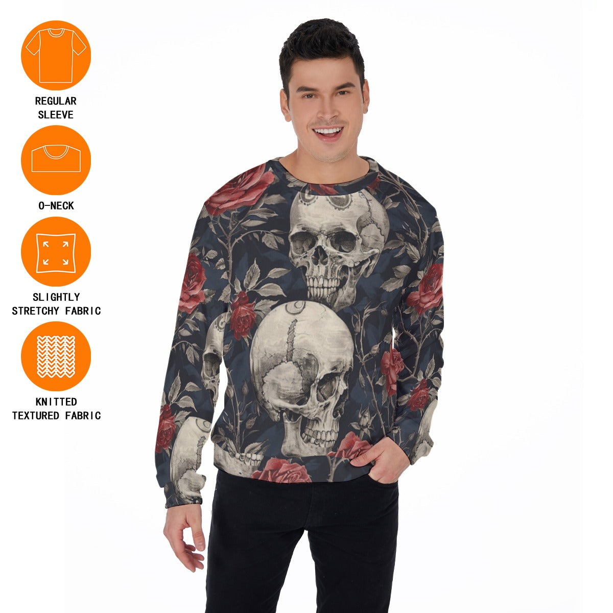 Men's Skulls & Roses Thicken Sweater