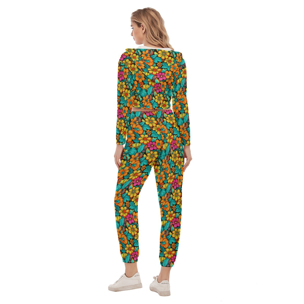 Women's Groovy Retro Crop Hoodie Sports Set