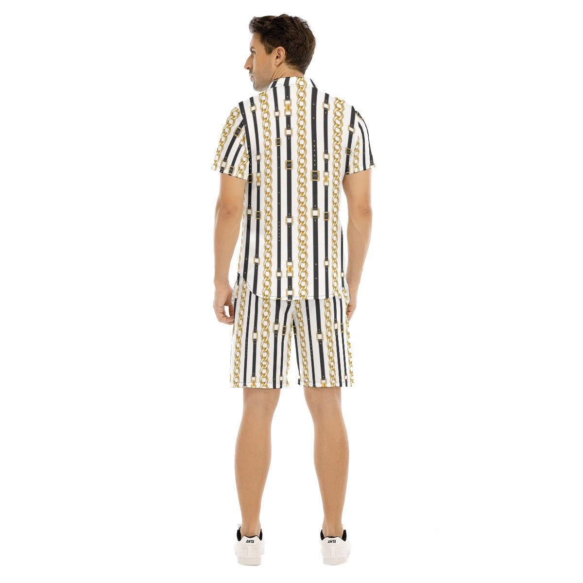 Men's Belt and Chains Short Sleeve Shirt Set