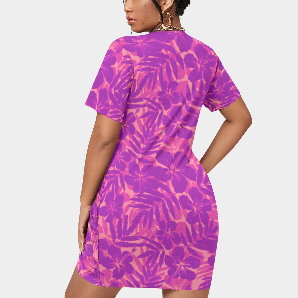 Women's Beach Vibes Stacked Hem Dress With Short Sleeve(Plus Size)
