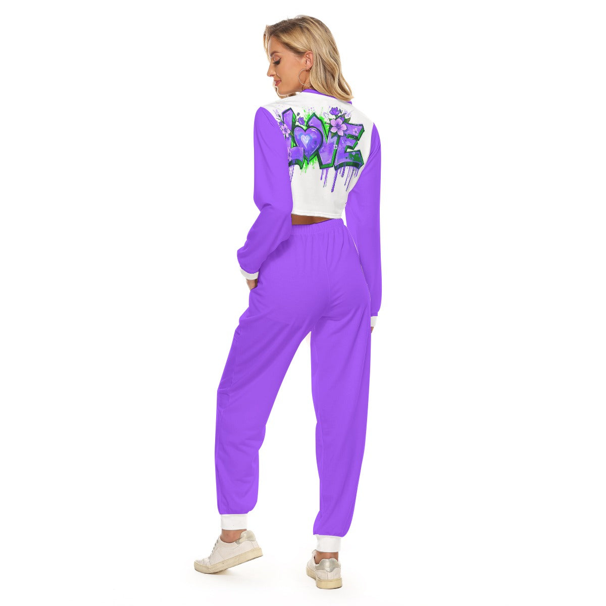 Women's Love Graffiti Style Crop Sweatshirt Suit