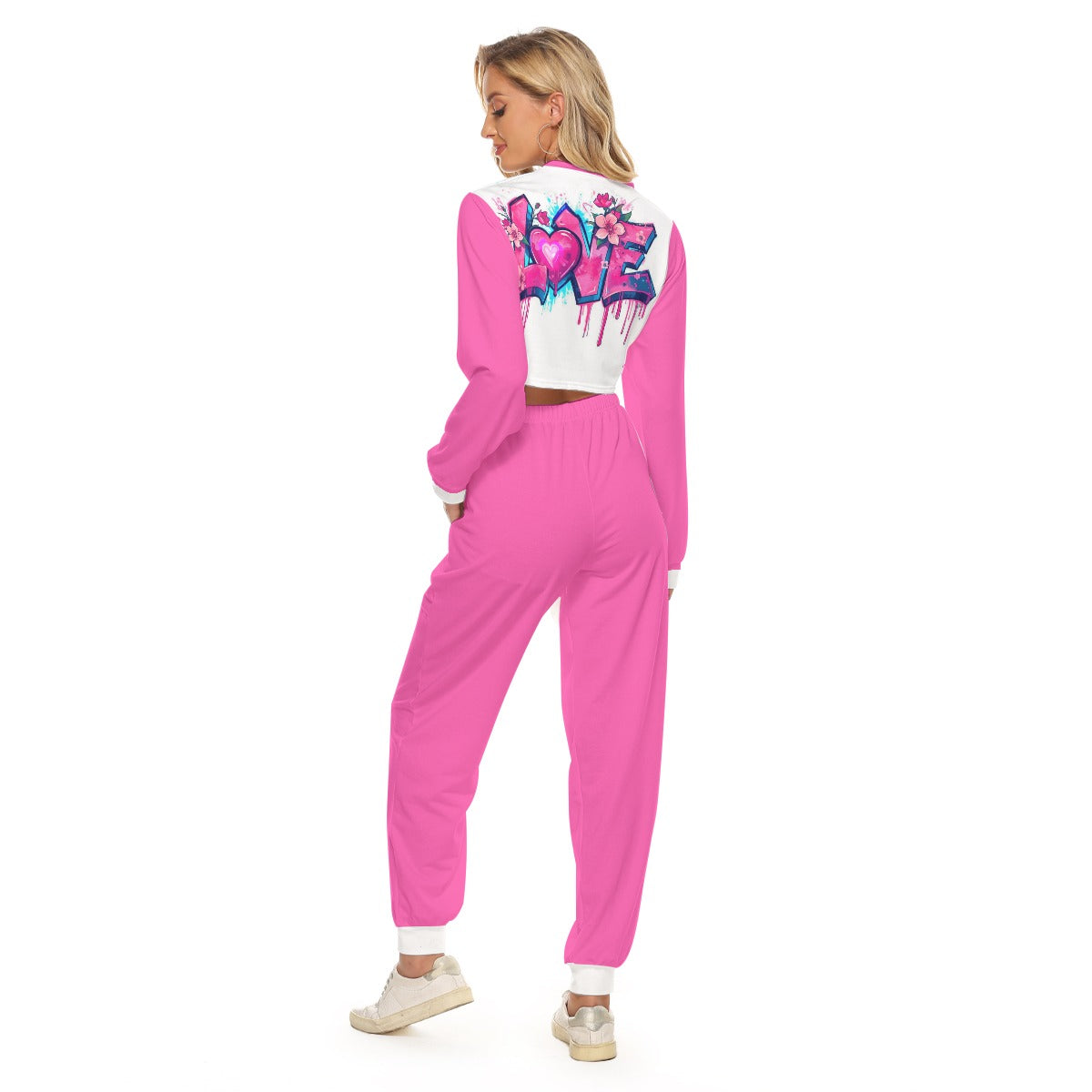 Women's Love Graffiti Style Crop Sweatshirt Suit