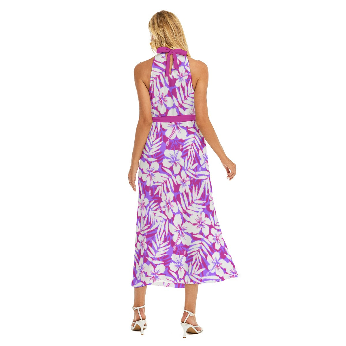 Women's Beach Vibes Wrap Hem Belted Halter Dress