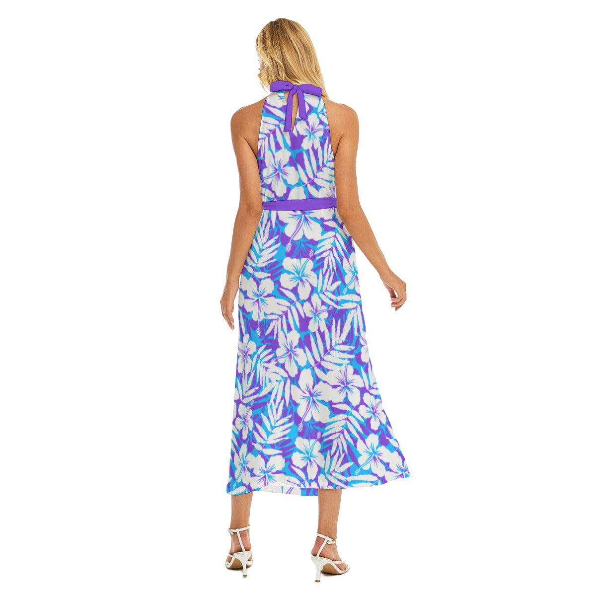 Women's Beach Vibes Wrap Hem Belted Halter Dress