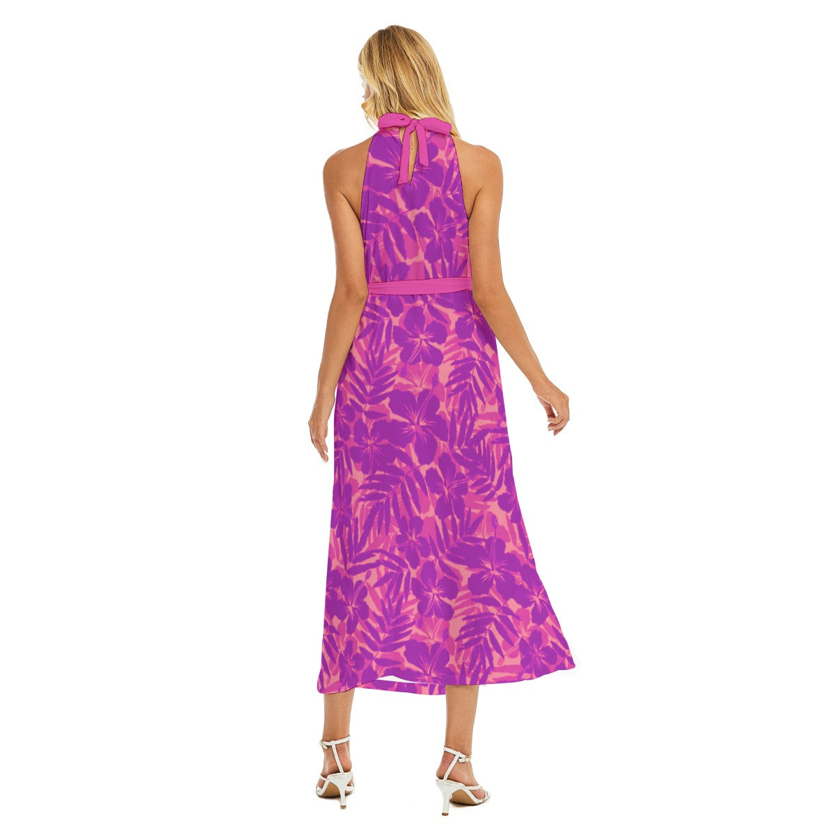 Women's Beach Vibes Wrap Hem Belted Halter Dress