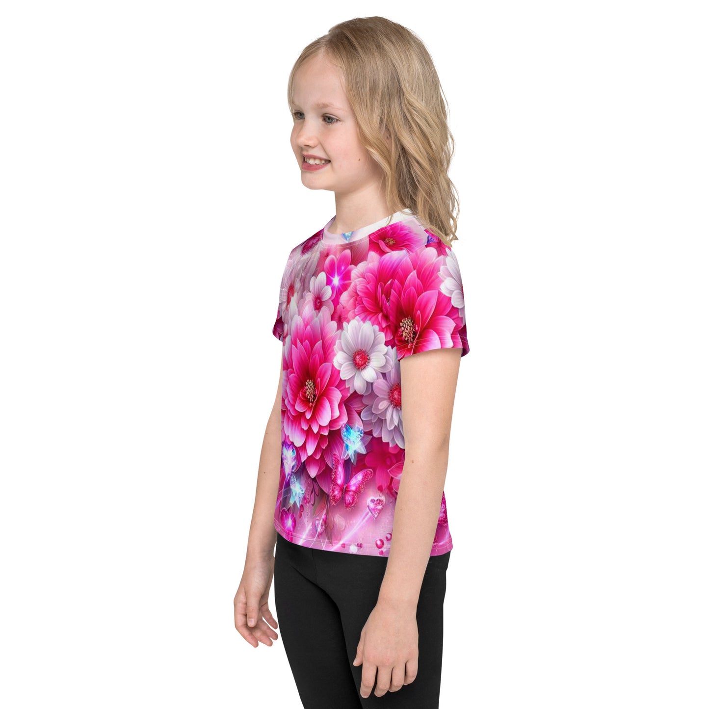 Kids Colorful Flowers crew neck t-shirt