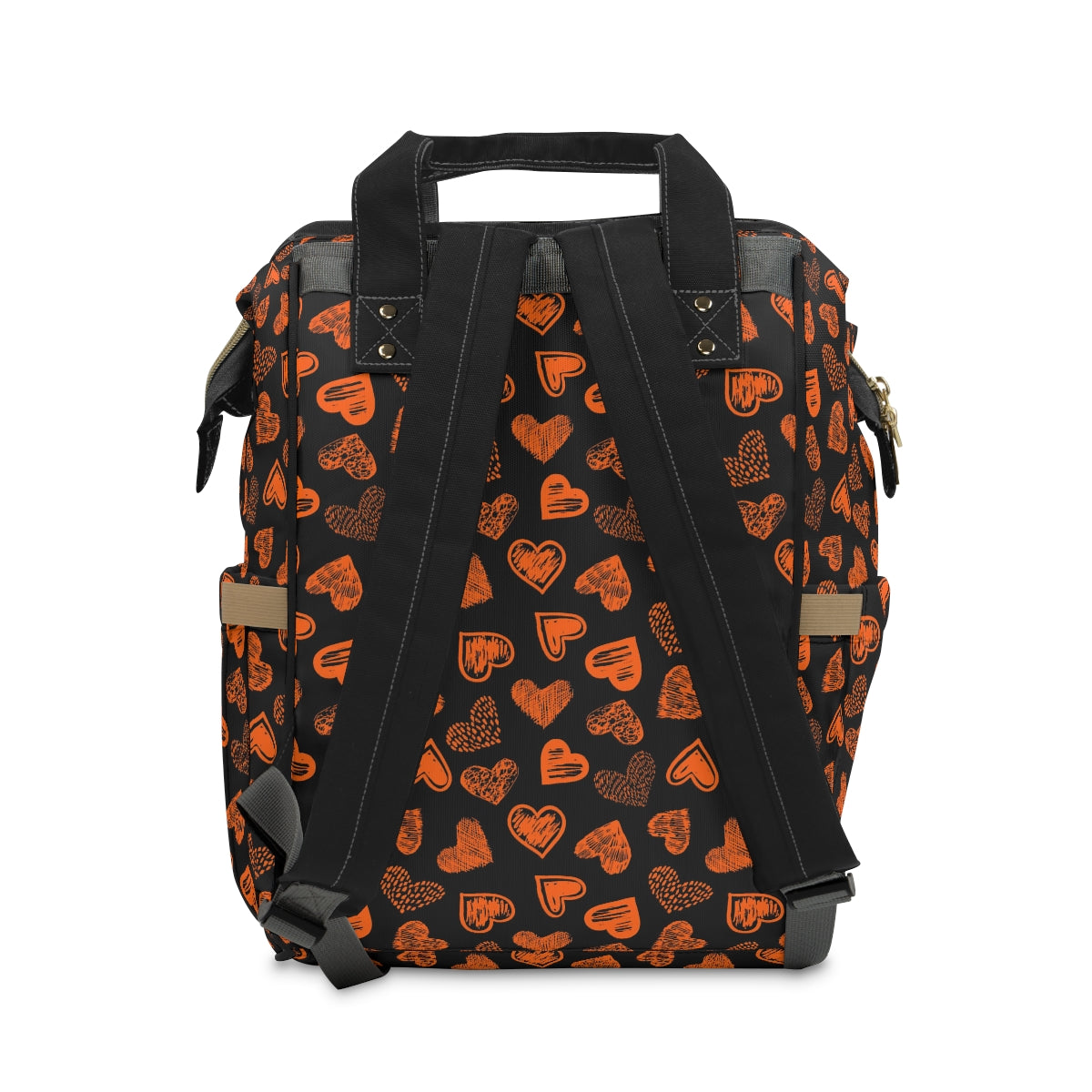 Black With Orange Doodle Hearts Multifunctional Backpack