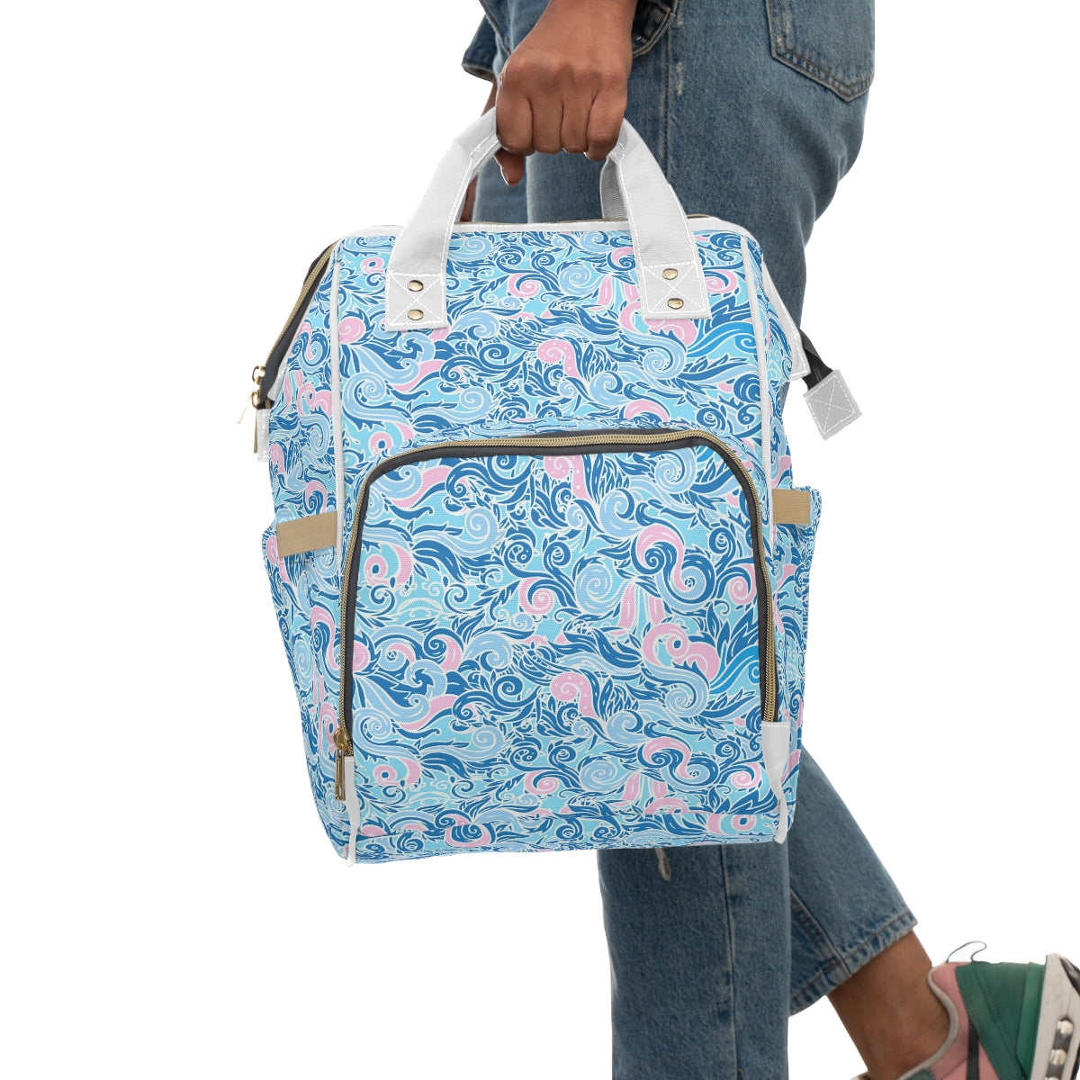 Blue & Pink Swirls Multifunctional Backpack
