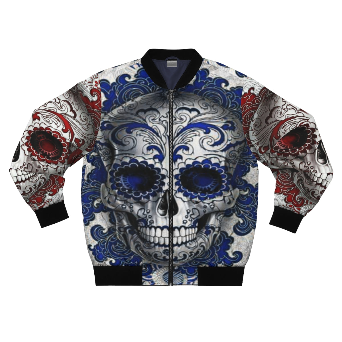 Blue & Red Sugar Skull Bomber Jacket