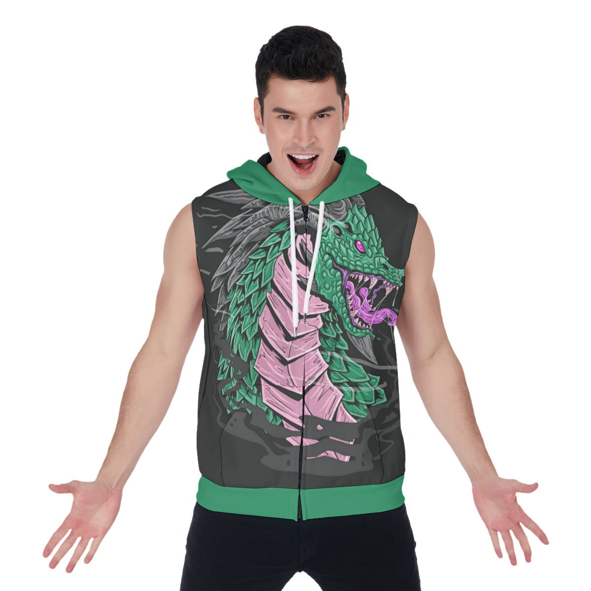 Dragon Men's Zipper-Up Sleeveless Hoodie