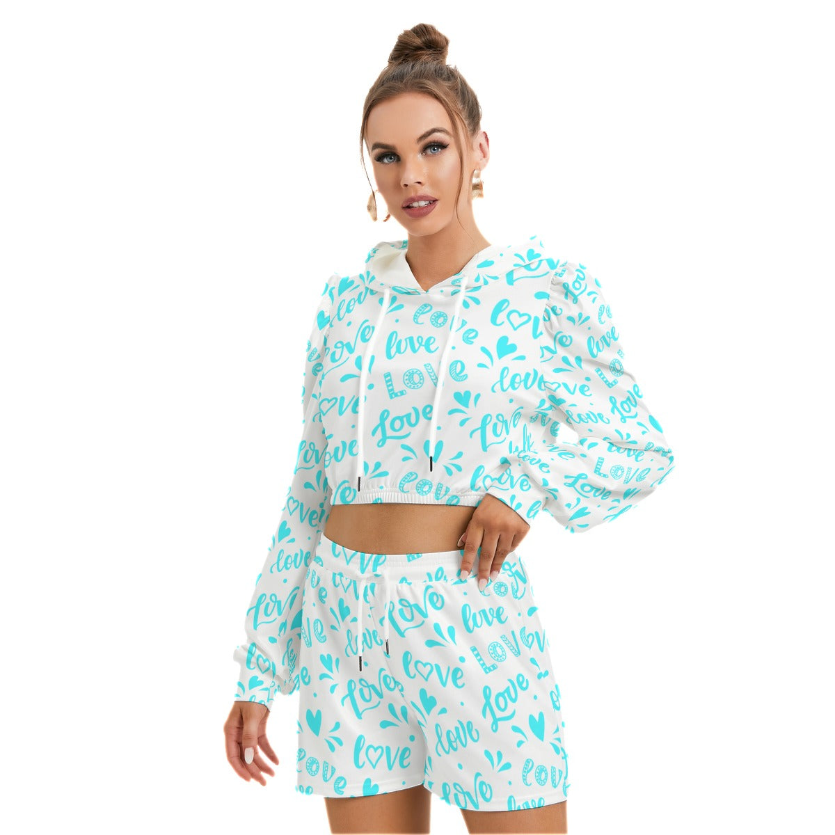 Love Pattern Women's Micro Fleece Hoodie And Shorts Set