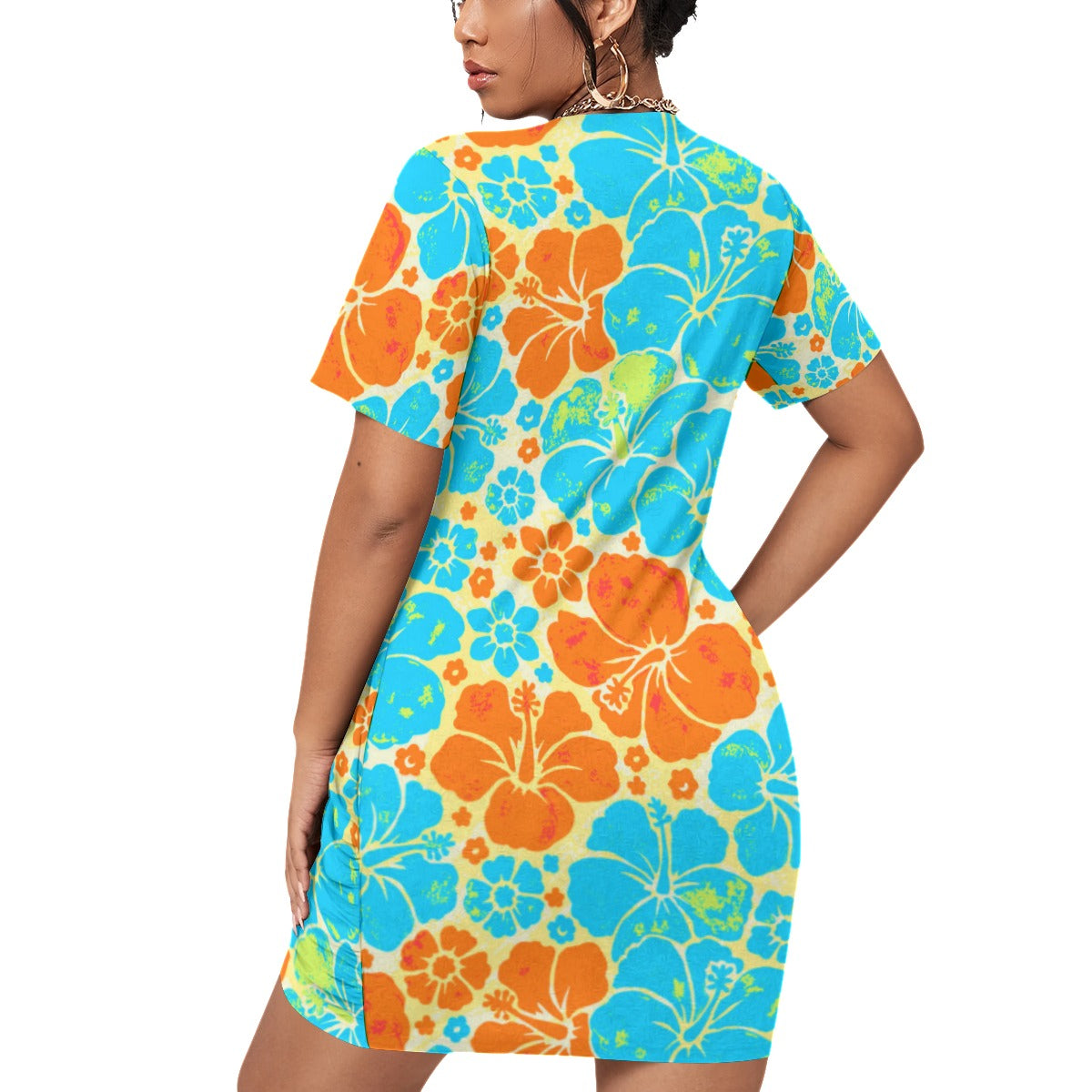 Women’s Beach Life Stacked Hem Dress With Short Sleeve(Plus Size)