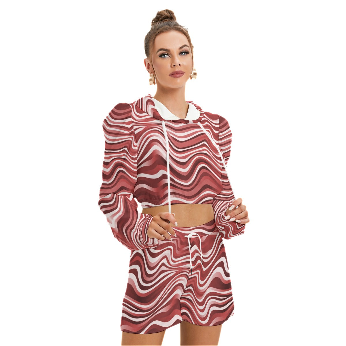 Red Wavy Baby Women's Micro Fleece Hoodie And Shorts Set