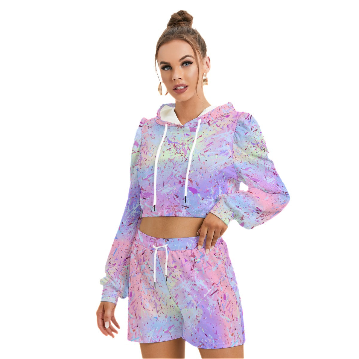 Opal Gemstone Style Women's Micro Fleece Hoodie And Shorts Set