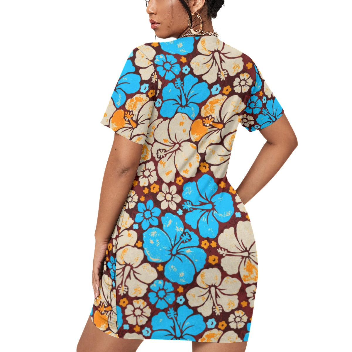 Women’s Beach Life Stacked Hem Dress With Short Sleeve(Plus Size)