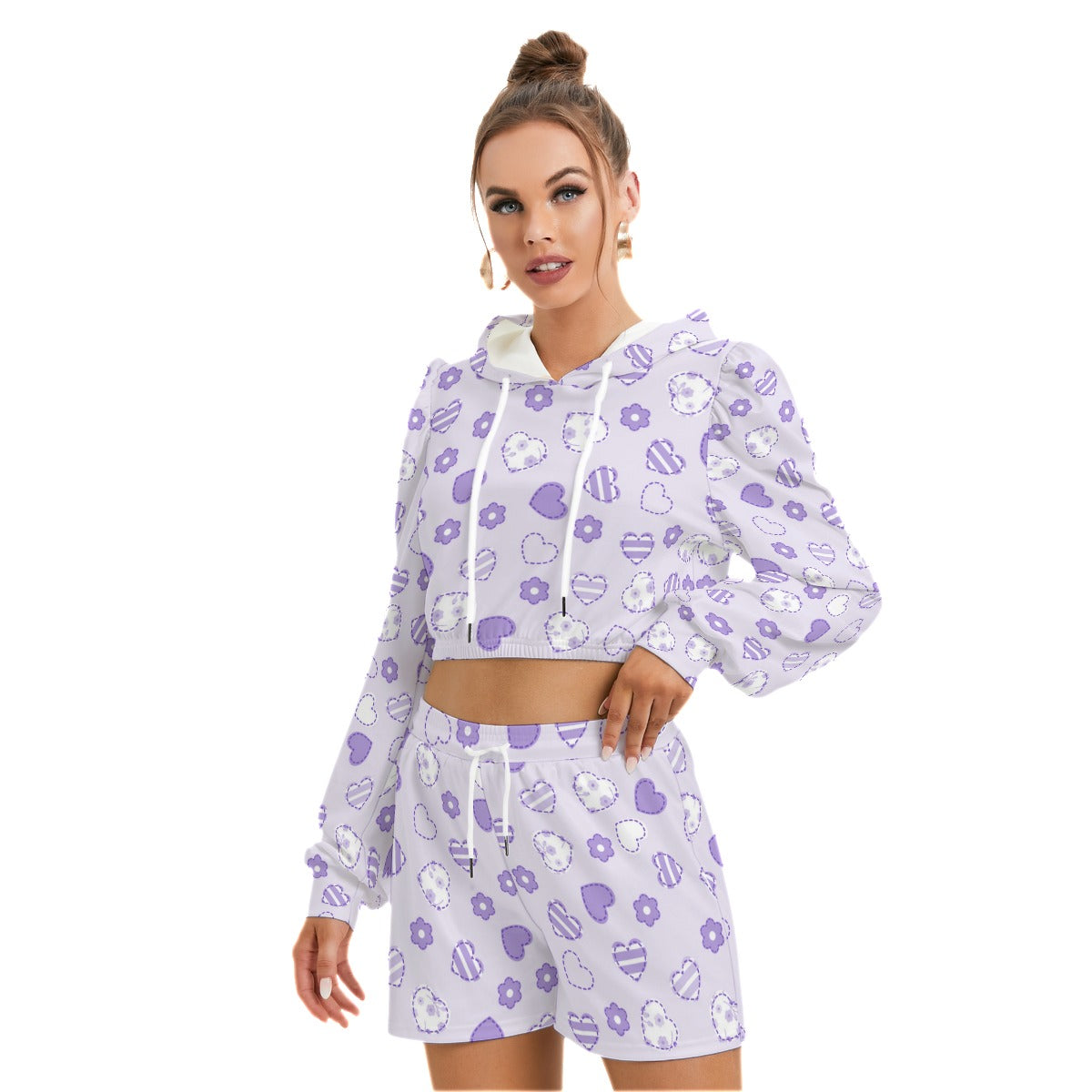 Hearts & Flowers Women's Micro Fleece Hoodie And Shorts Set