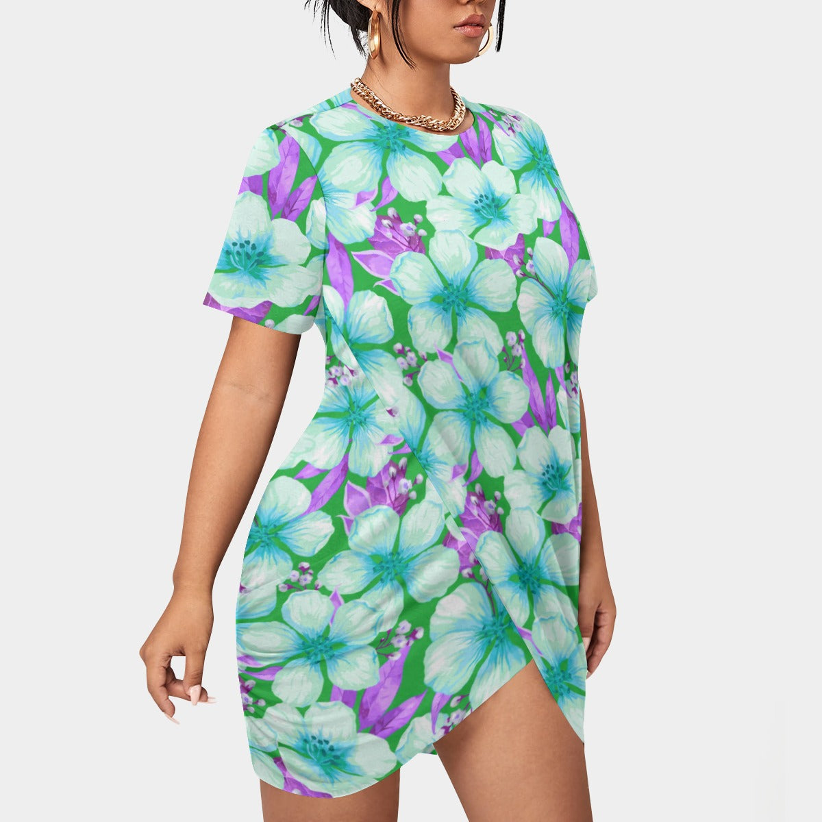 Women’s Tropic Vibes Stacked Hem Dress With Short Sleeve(Plus Size)