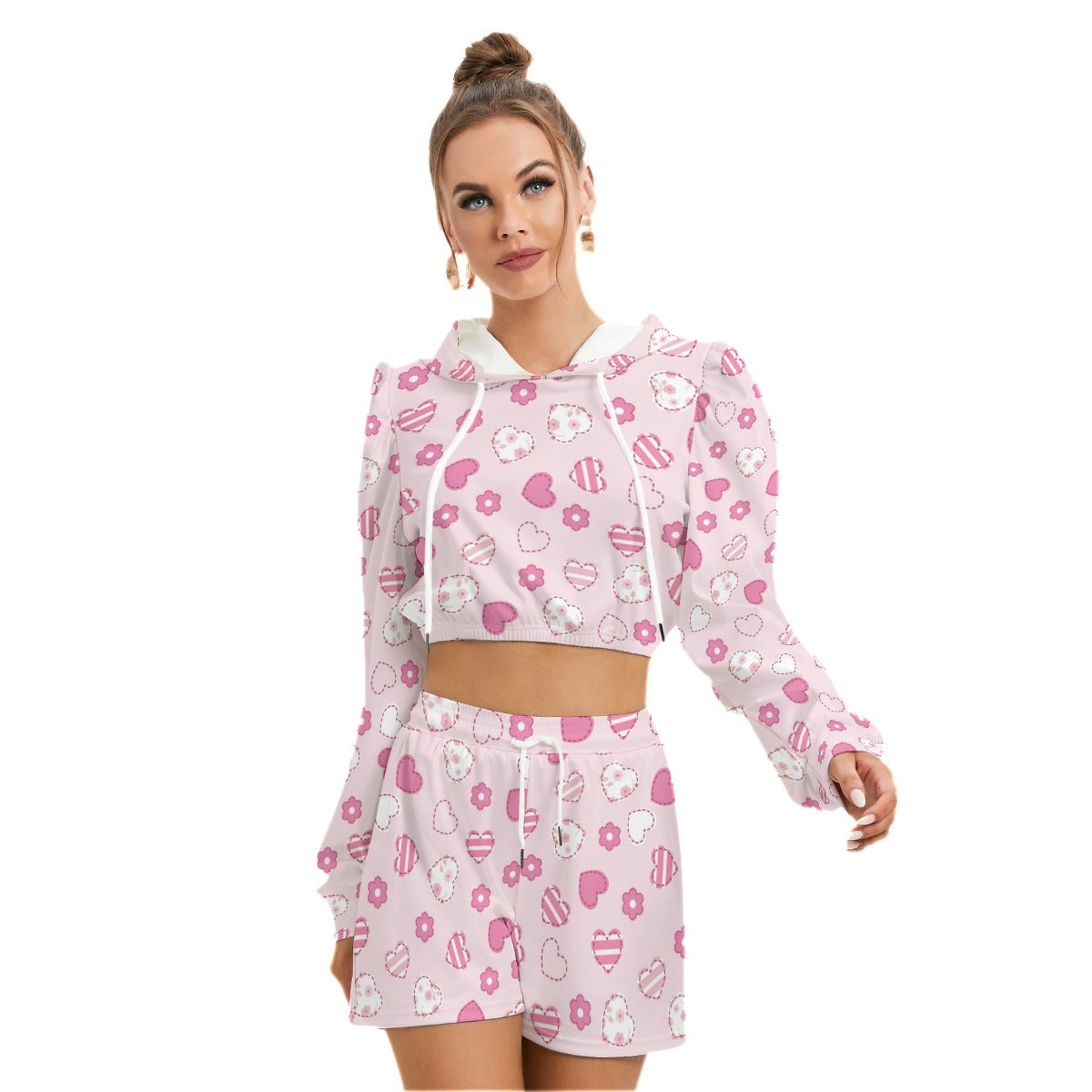 Hearts & Flowers Women's Micro Fleece Hoodie And Shorts Set