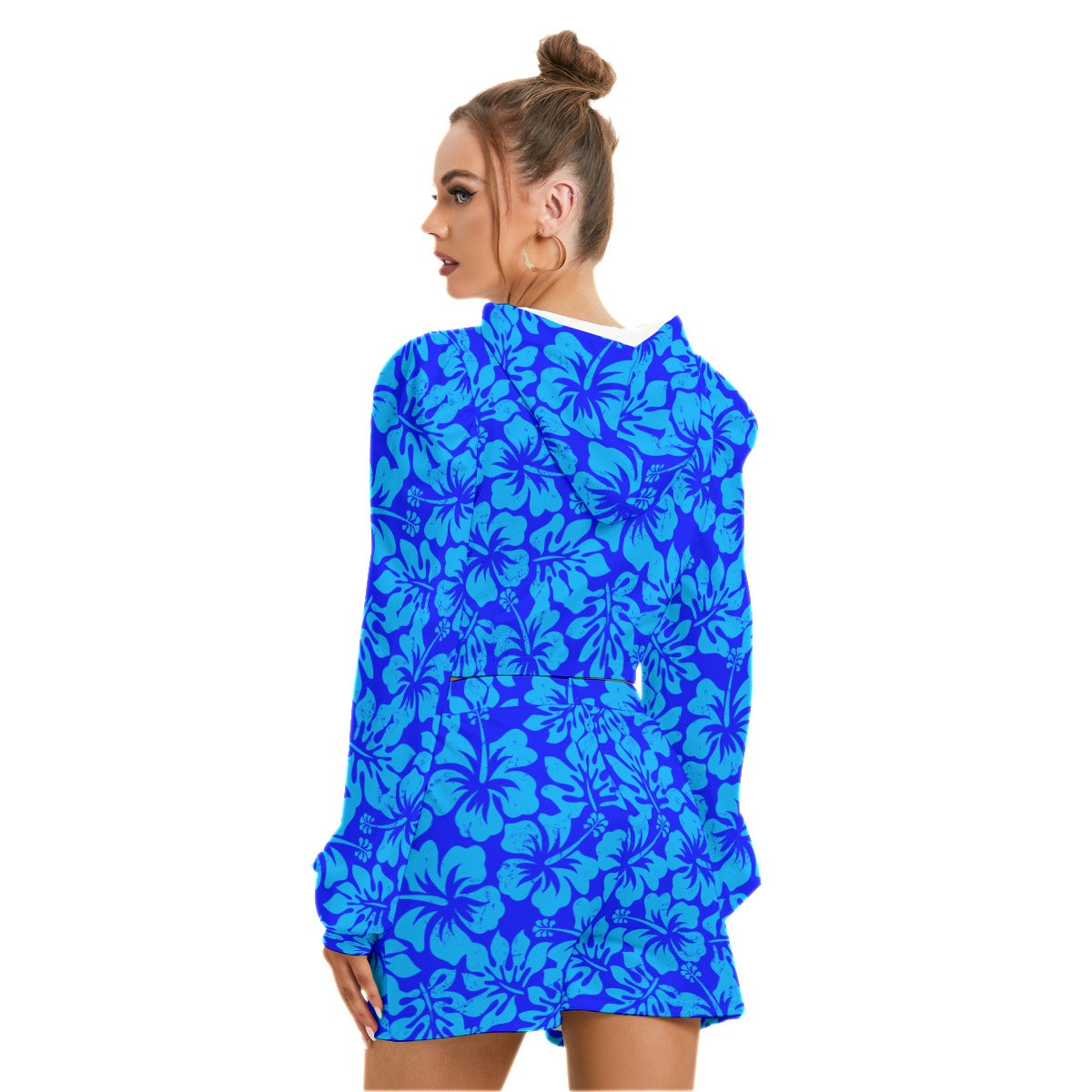 Tropical Hibiscus Flowers Women's Micro Fleece Hoodie And Shorts Set