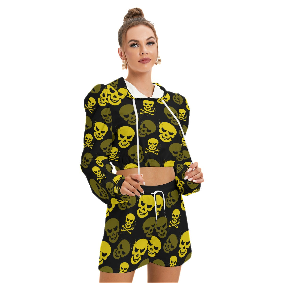 Yellow Skulls Women's Micro Fleece Hoodie And Shorts Set