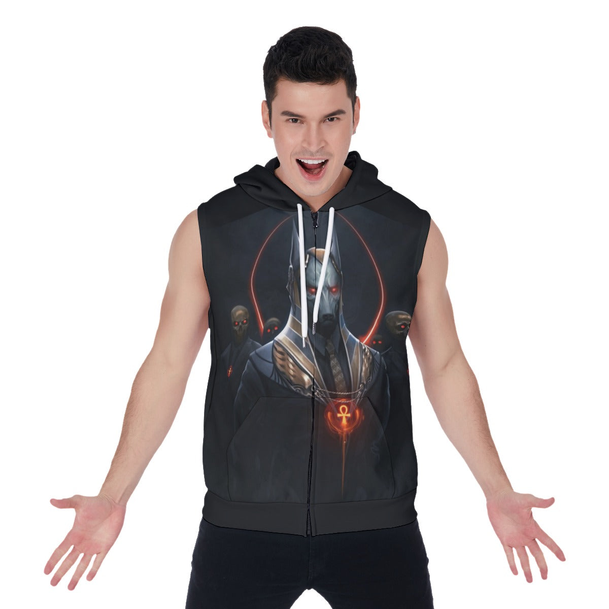Egyptian God Anubis Men's Zipper-Up Sleeveless Hoodie